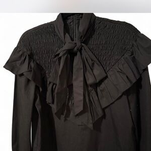 Black big Bow Tie Ruffle Blouse – Size Medium – New Without Tags